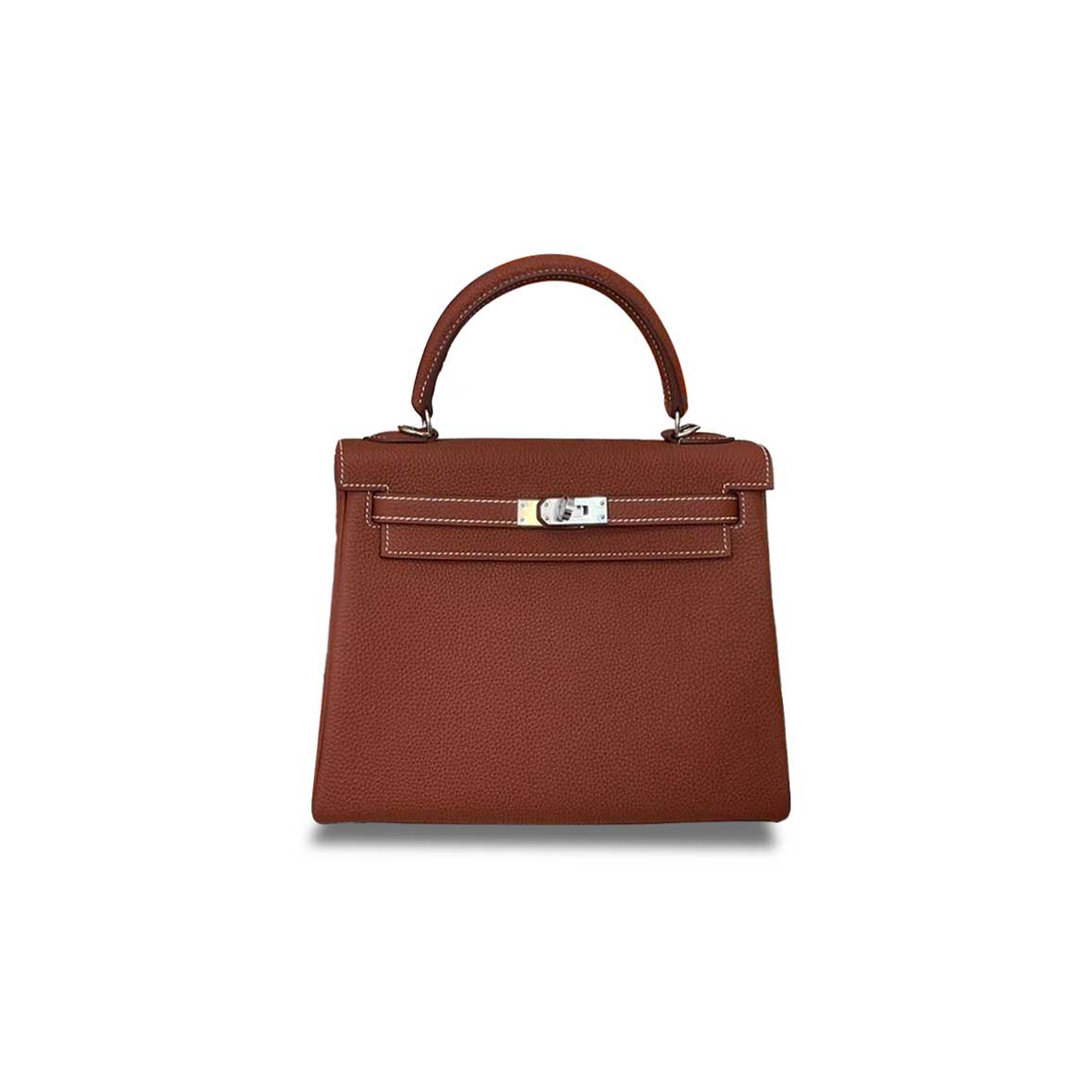 HERMÈS KELLY 25 TOGO MAPLE LEAF BROWN SILVER BUCKLE (25*17*7cm) 